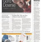 Waterloo Region Record with cover line "Gord Downie 1964-2017"