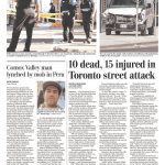 Times Colonist front apge with headline "10 dead, 15 injured in Toronto street attack"