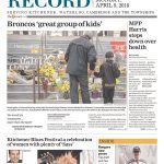 Waterloo Region Record front page with headline "Broncos 'great group of kids'"