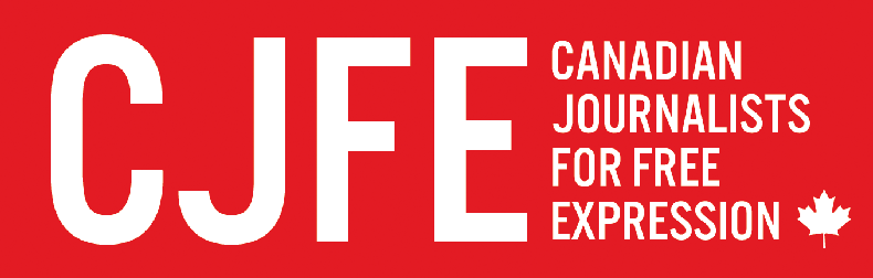 Canadian Journalists for Free Expression logo. White text on red background