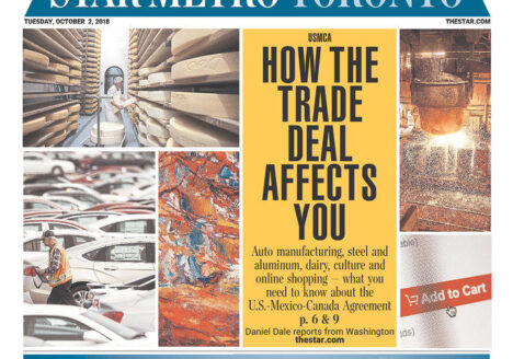 Star Metro Toronto front page with USMCA headline "How the trade deal affects you"