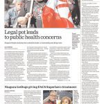 Welland Tribune front page with headline "Legal pot leads to public health concerns"
