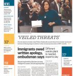 Montreal Gazette front page with quote headline 'Veiled threats' and a photograph of Jody Wilson-Raybould