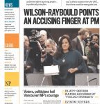 Vancouver Sun front page with headline "Wilson-Raybould points an accusing finger at PM" and a photograph of Jody Wilson-Raybould