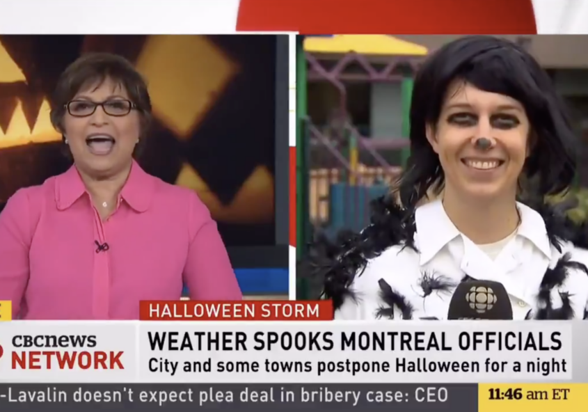 CBC's Sarah Leavitt reports as Schitt's Creek's Moira Rose as The Crows Have Eyes III: The Crowening's Dr. Clara Mandrake