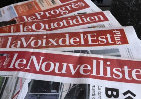 A selection of newspapers owned by Groupe Capitales Medias (GCM) are pictured in Montreal on August 19, 2019