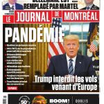 Le journal de Montréal front page with lead story headline "Pandémie"