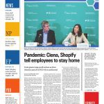 Ottawa Citizen front page with lead story headline "Pandemic: Ciena, Shopify tell employees to stay home""