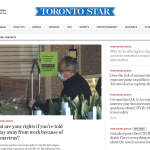 Toronto Star homepage with feature story headline "What are your rights if you're told to stay away from work because of the coronavirus""