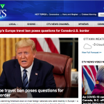 CTV News homepage with feature story headline "Trump's Europe travel ban poses questions for Canada-U.S. border"