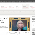 Globe and Mail homepage with feature story headline "Between 30 and 70 per cent of Canadians could become infected with coronavirus, Patty Hajdu says""