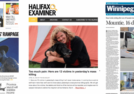 Collage of Ottawa Citizen, Halifax Examiner and Winnipeg Free Press coversn