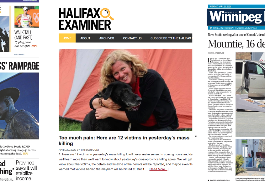 Collage of Ottawa Citizen, Halifax Examiner and Winnipeg Free Press coversn