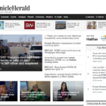 The Chronicle Herald homepage with feature story headline "The latest: Canada's deadliest mass shooting leaves at least 17 dead, including RCMP officer and suspected killer"