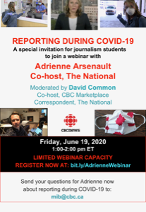 Webinar: Reporting During COVID-19 – CBC’s Adrienne Arsenault (J-School virtual event)