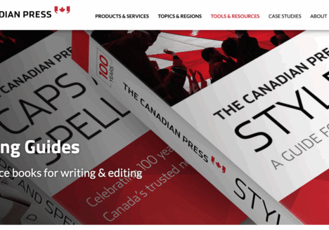 Screenshot of Canadian Press Style Guide website by J-Source