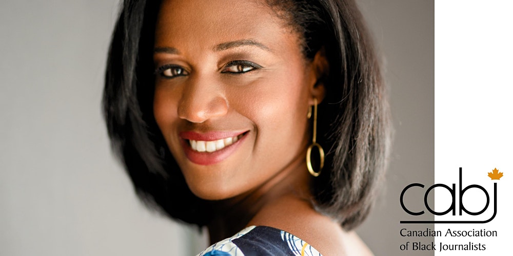 Profile shot of Heather Greenwood Davis with the logo for the Canadian Association of Black Journalists (CABJ) in the bottom right corner.