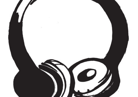 Black and white drawing of headphones