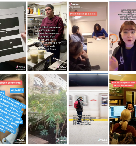 Collage of 8 TikTok screenshots from BlogTo, Global News and APTN