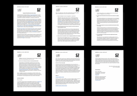 Grid of each page of the CABJ/CJOC calls to action on a black background.