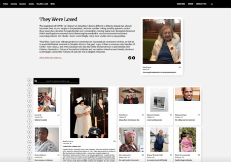 They Were Loved, an obituary initiative produced in partnership with Carleton University's Future of Journalism Initiative, on Maclean's website.