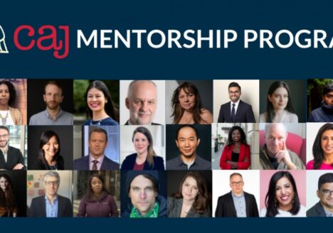CAJ Mentorship program. Photos of mentors, top row from left to right: Ryan McMahon, Allya Davidson, David Topping, Karen Ho, Andre Picard, Karyn Pugliese, Colin D'Mello, Robyn Doolittle, Carlos Osorio, Zi-Ann Lum. Middle row, from left to right: Wendy Cox, Jordan Heath-Rawlings, Andree Lau, David Common, Valérie Ouellet, Nicholas Keung, Omayra Issa, David Beers, Farah Nasser, Omar Sachedina. Bottom row, from left to right: William Wolfe-Wylie, Katherine Laidlaw, Jason Markusoff, Nadia Tchoumi, Jesse Winter, Jen Gerson, Paul Wells, Ishani Nath, Murad Hemmadi, Tara Weber.