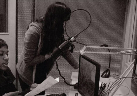 Students learning radio journalism