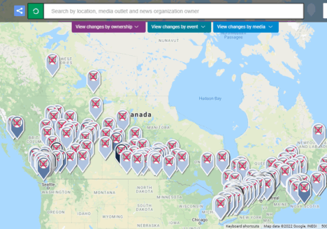 Closed newspaper markers on the Local News Map.