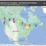 A map of all the locations in Canada that have passed press freedom resolutions at their city councils