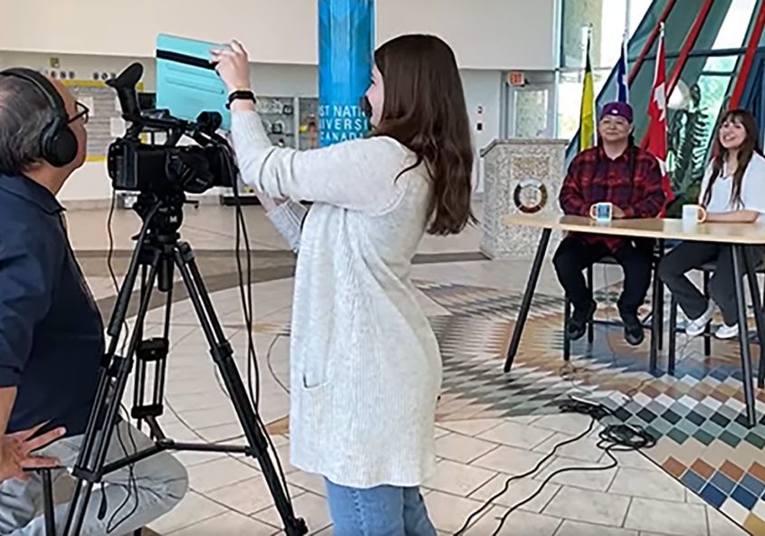 Journalism students with their instructor at First Nations University of Canada.