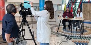 Journalism students with their instructor at First Nations University of Canada.